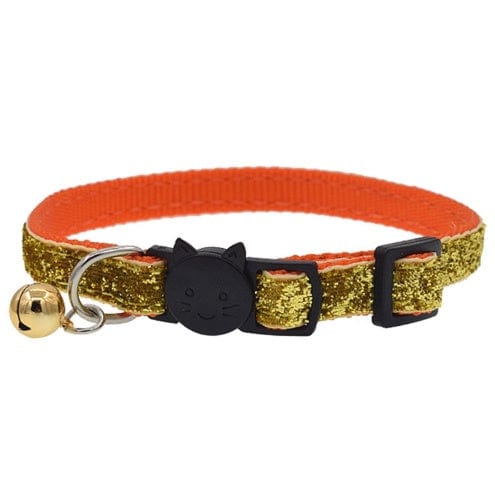 Colorful cat collar with bell, adjustable, made of soft nylon, suitable for pets, vibrant design for playful cats.