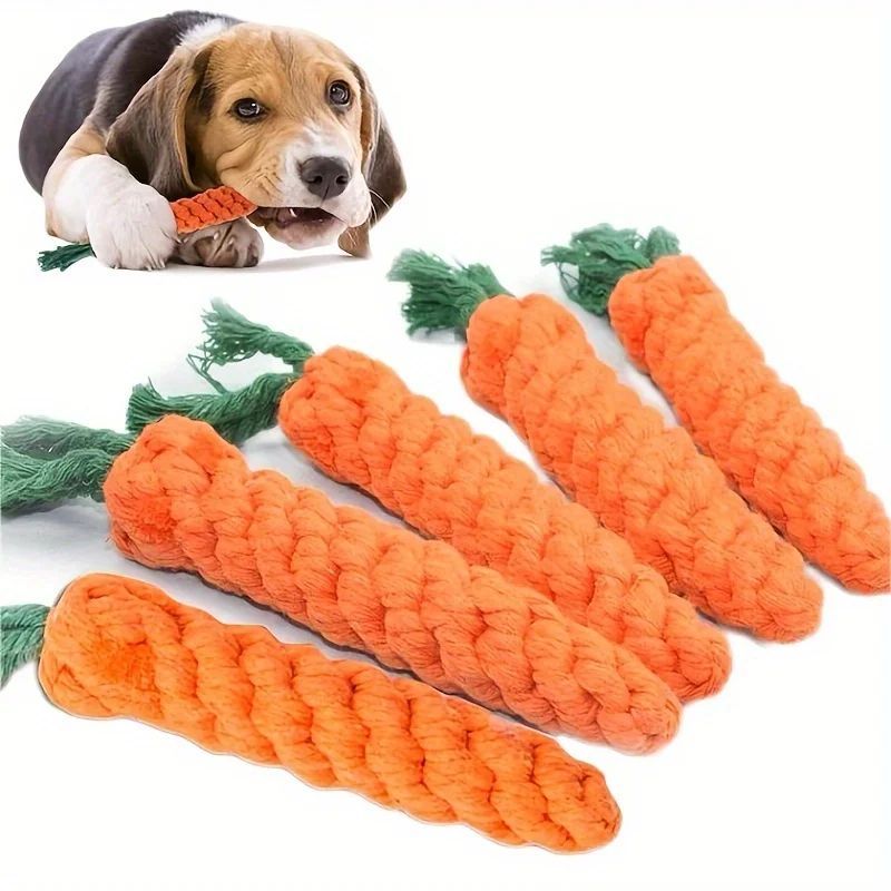 Jouet à mâcher en coton en forme de carotte pour petits chiens