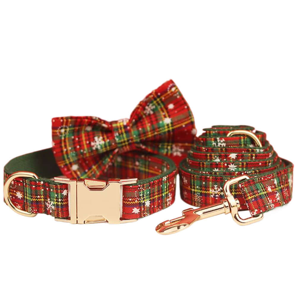 Collier et laisse pour animaux de compagnie en tissu à motif festif, idéal pour Noël.
