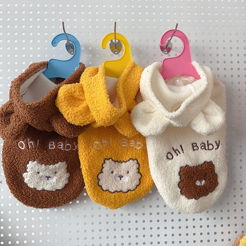Costumes ourson en velours pour petits chiens et chats en trois couleurs : brun, jaune, et blanc.