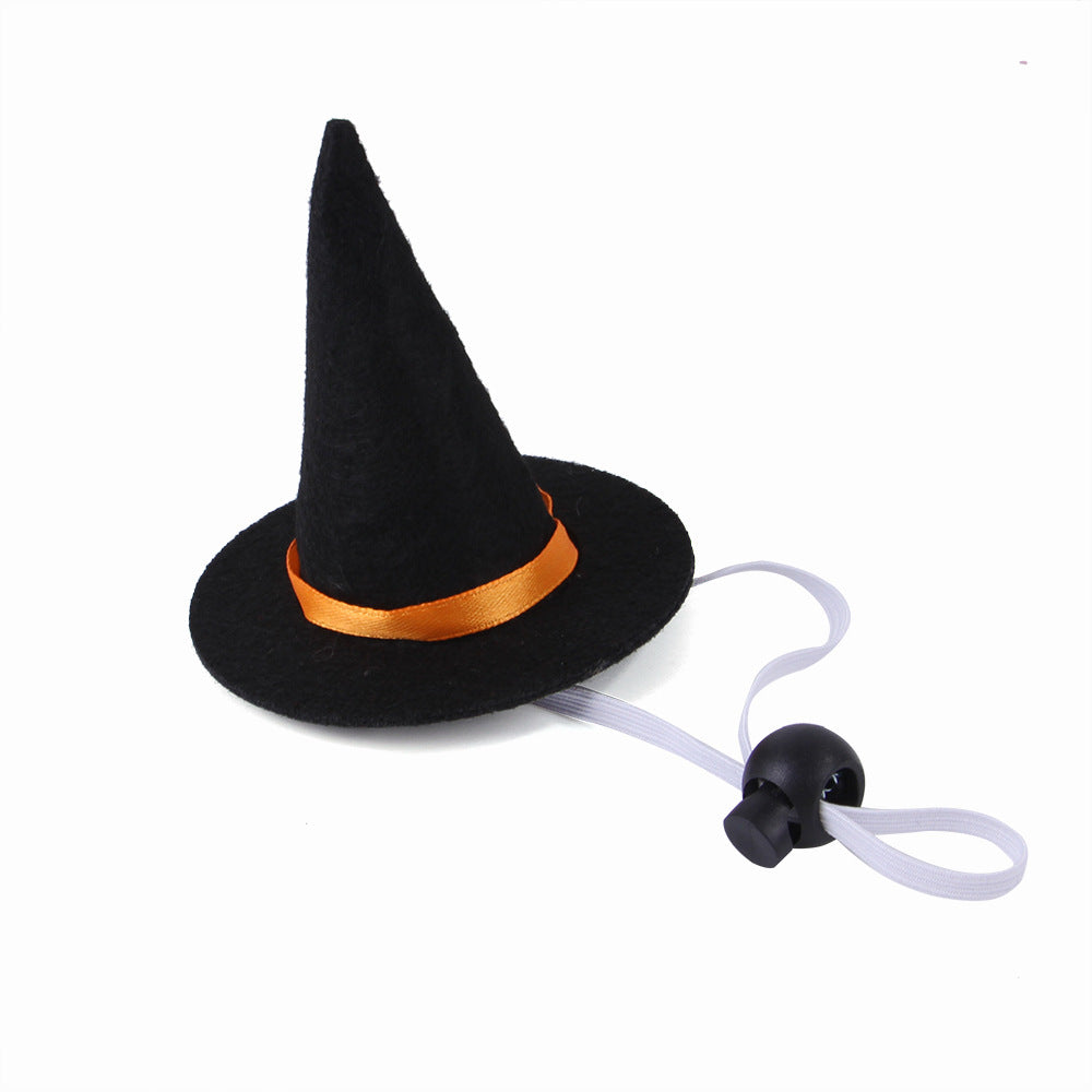 Chapeau de sorcier noir avec ruban orange pour costume de Halloween pour animaux.
