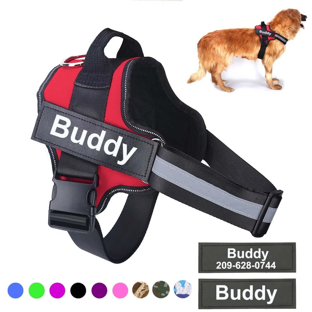 Harnais de chien personnalisé NO PULL réfléchissant ajustable, idéal pour la sécurité lors des promenades.