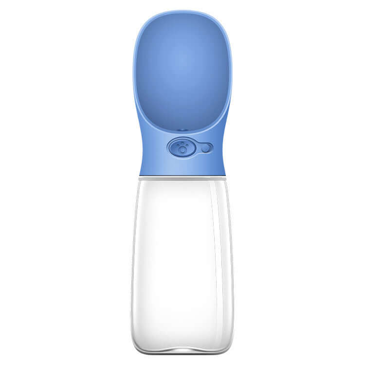 Gourde d'eau portable pour animaux de compagnie en plastique bleu, anti-bactérienne et écologique.