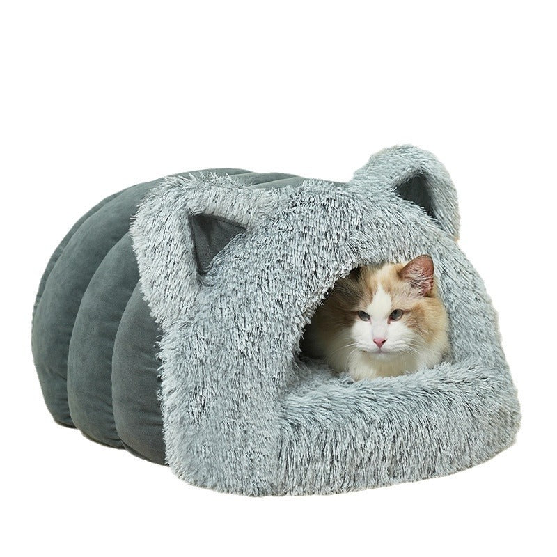 Lit pour animaux en peluche avec oreilles de chat