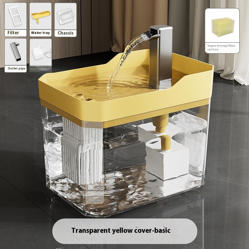 Fontaine à eau automatique pour chats avec filtre, design moderne, couleur jaune, capacité de 1.5L.