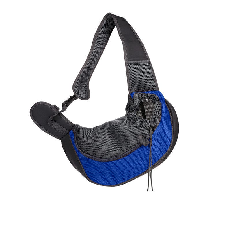 Sac de voyage pour chien et chat en bleu, matériau en maille respirante et coupe décontractée.