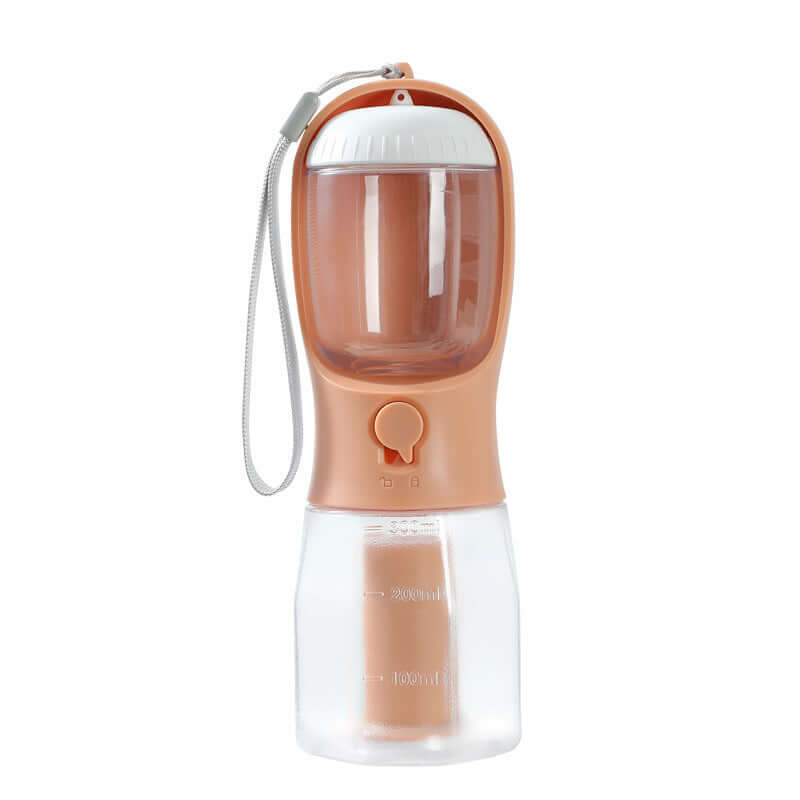 Gobelet d'eau portable 3-en-1 pour animaux avec compartiments pour eau, nourriture et sacs à déchets.