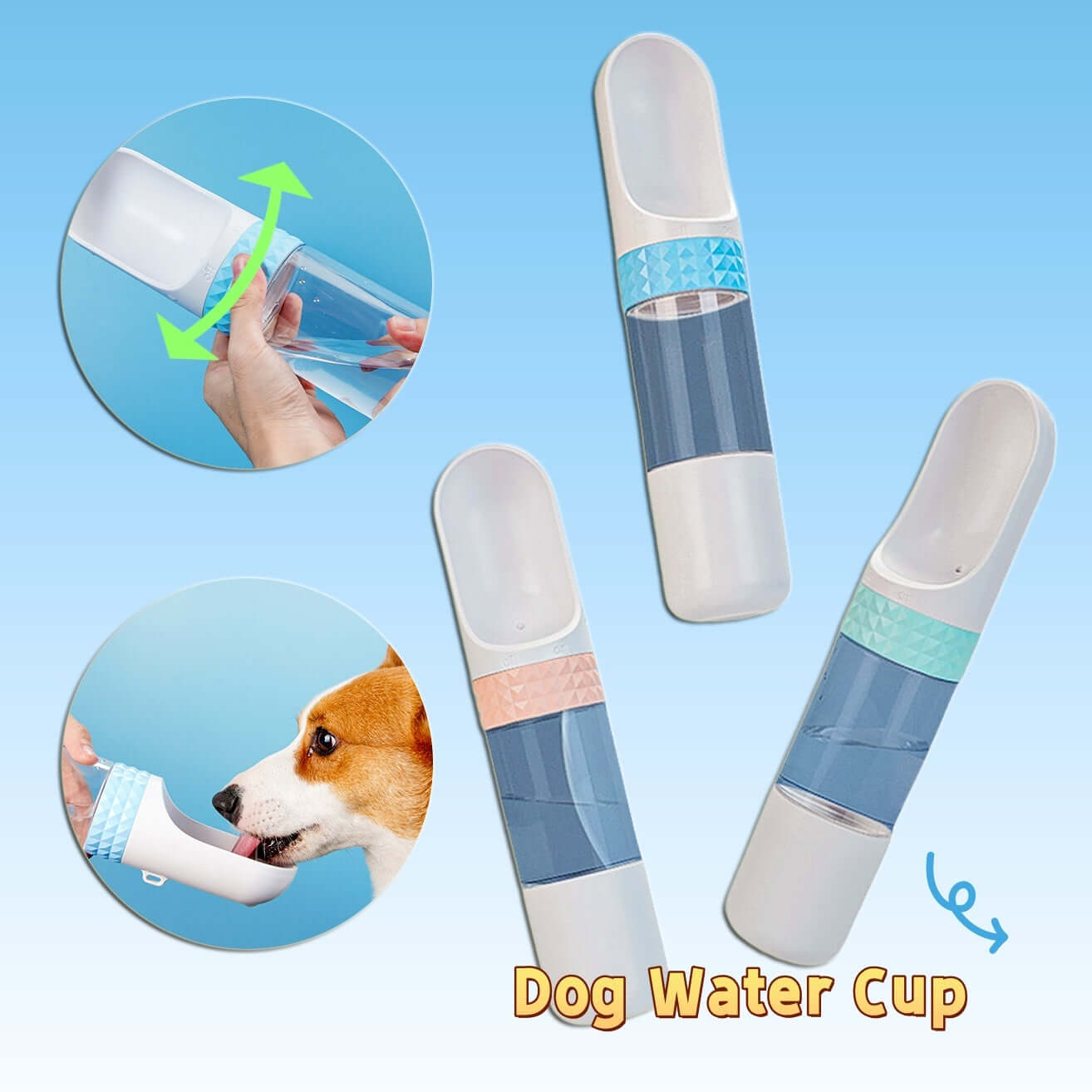 Gobelet d'eau pour chien portable, pratique pour l'hydratation en plein air, design ergonomique.