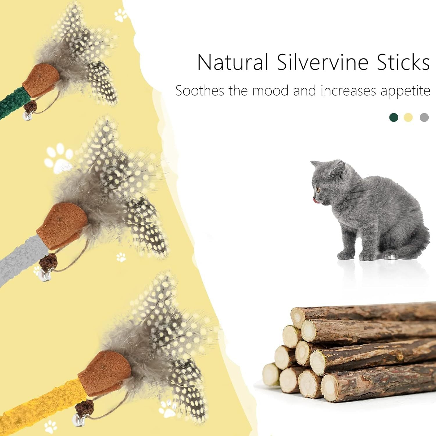 Bâtonnets à Mâcher pour Chats avec Plumes – Jouets Dentaires