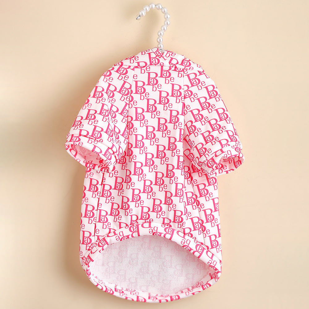 Wholesale pink letter print pet hoodie for cats, made of polyester, casual fit, XS to XL sizes.