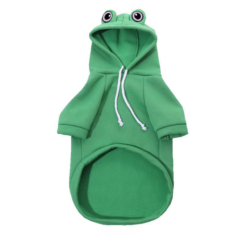 Sweater Fleece vert pour chien avec capuche et yeux de grenouille, confortable et stylé.