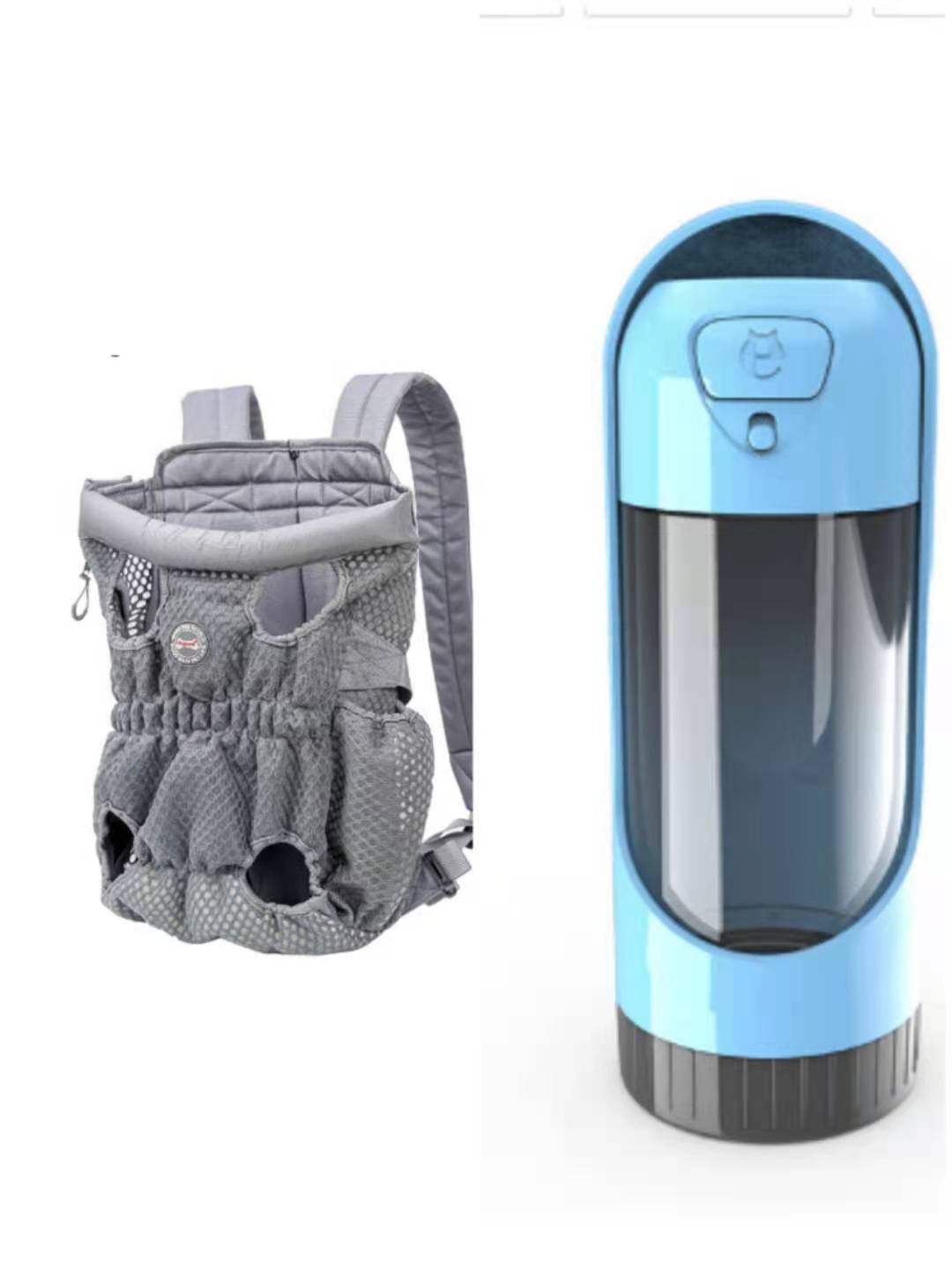 Sac à dos porte animal de compagnie respirant avec bouteille d'eau intégrée pour aventures d'extérieur.