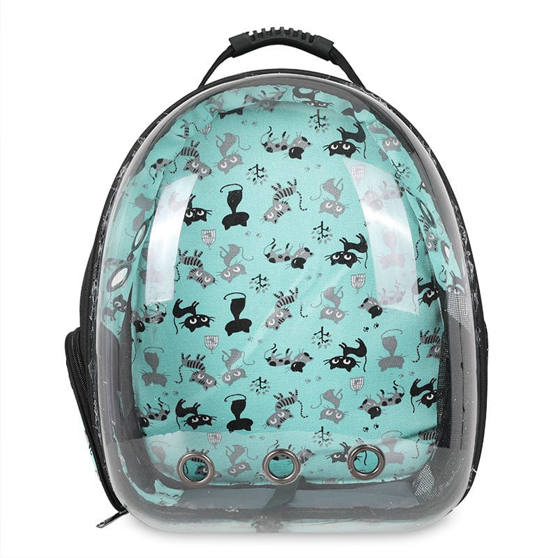 Sac à dos transparent pour animaux de compagnie avec motif coloré, durable et respirant.