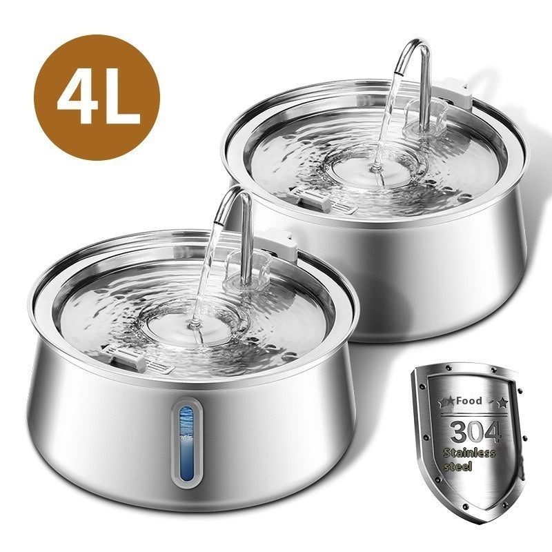 Distributeur d'eau en acier inoxydable 4L avec double sortie, conçu pour chiens et chats, garantissant eau fraîche.