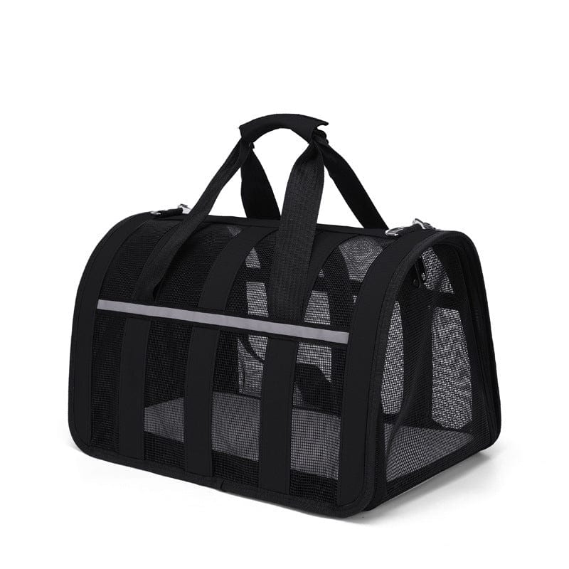Sac à dos noir pour chat avec filet, idéal pour le transport extérieur et le confort des félins.
