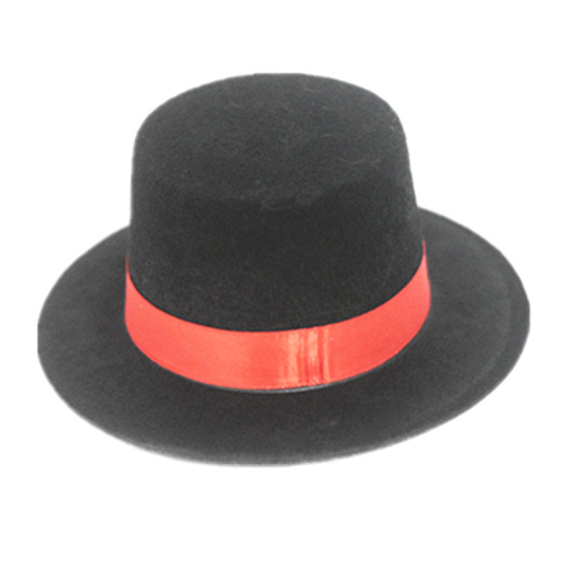Chapeau haut de forme noir avec bande rouge pour animaux, idéal pour un look élégant et amusant.