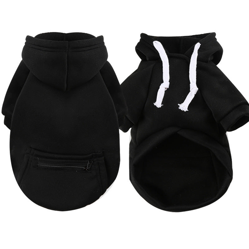 Sweater pour chiens à poches zippées, noir, idéal pour automne et hiver, style décontracté et confortable.