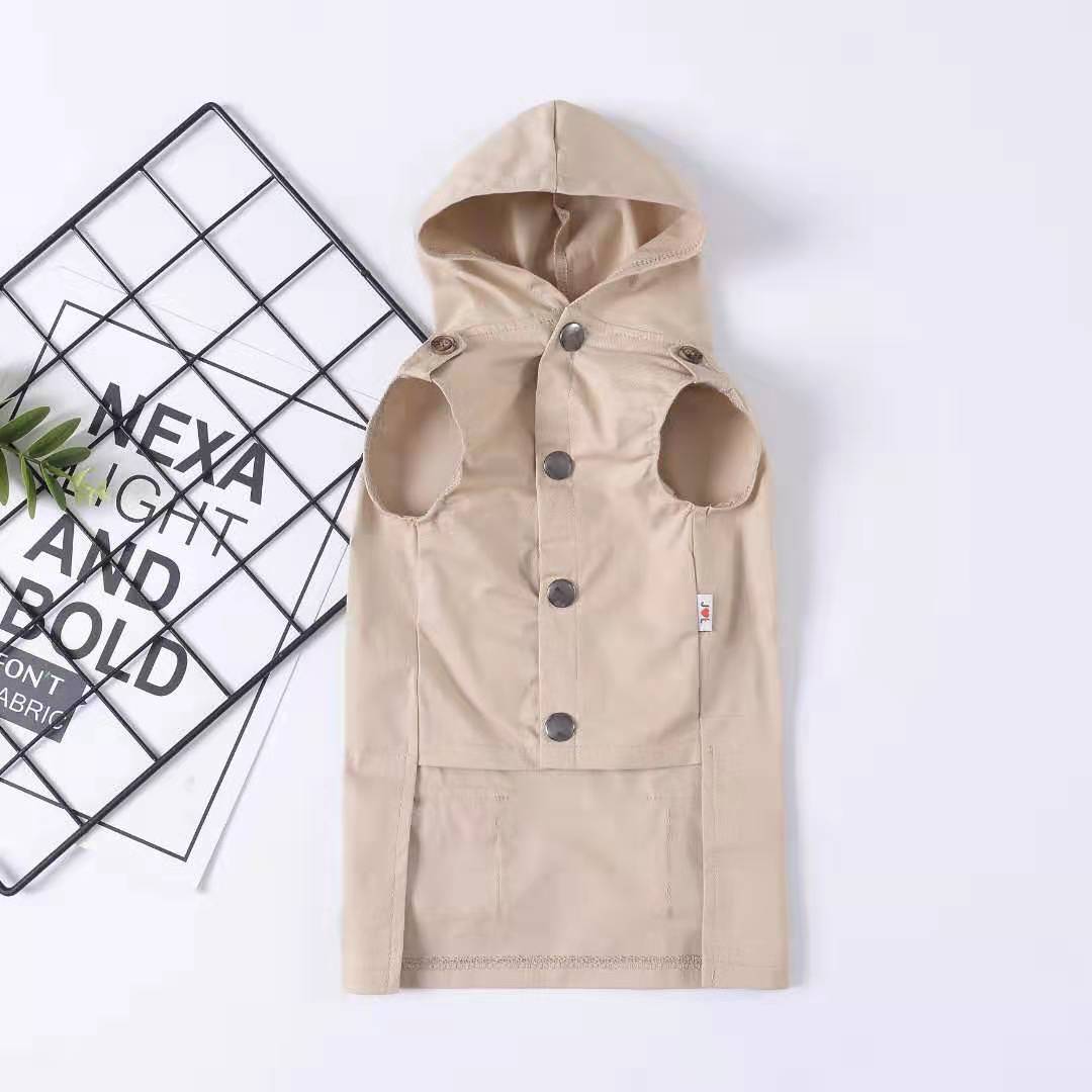Pull pour chien à capuche en coton beige, style britannique, idéal pour animaux de compagnie.