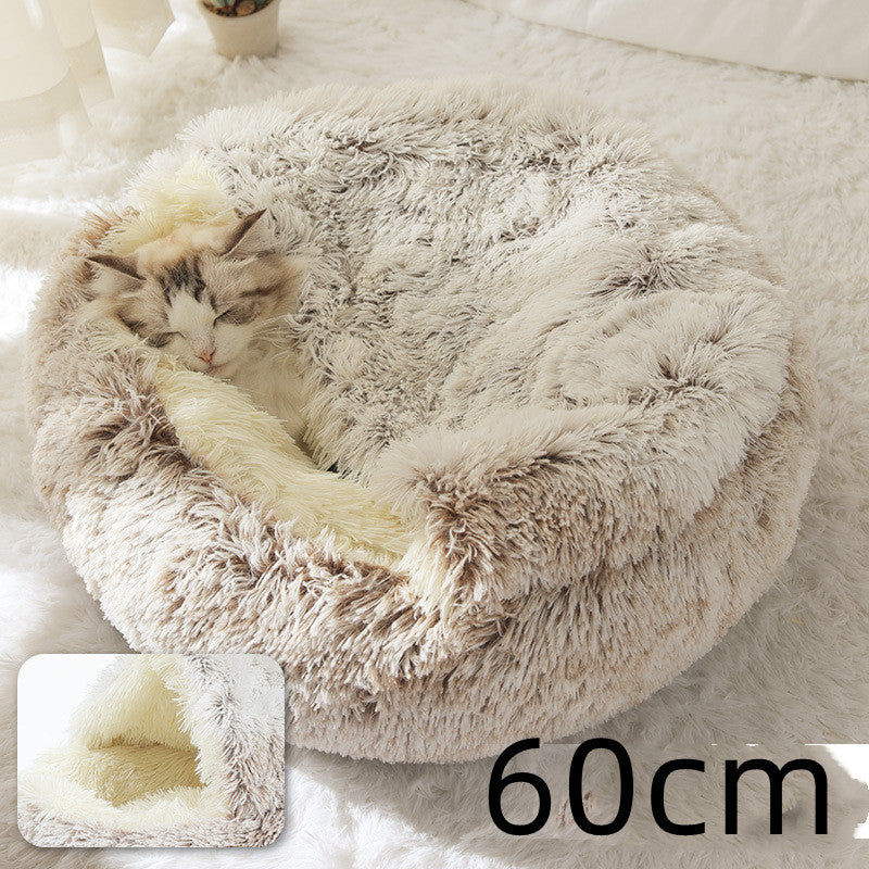 Lit Douillet 2 En 1 pour Chiens et Chats - Lit d'Hiver Rond en Peluche
