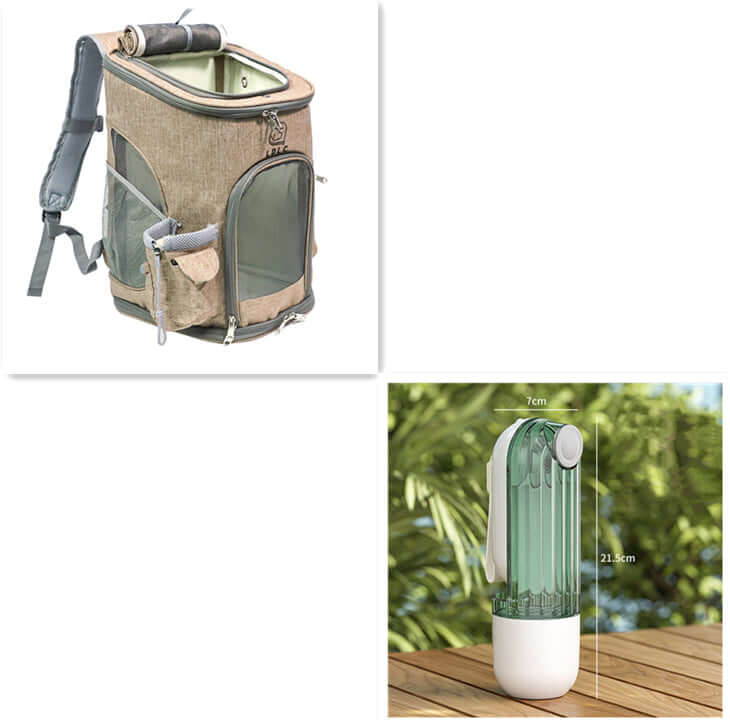Gobelet d'eau 2 en 1 pour animaux, design pratique et compact, parfait pour l'hydratation en extérieur.