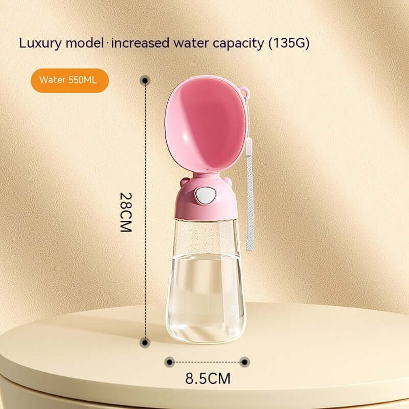 Bouteille d'eau portable pour chien avec distributeur, capacité 550ML, modèle luxe, idéale pour les sorties avec animaux.