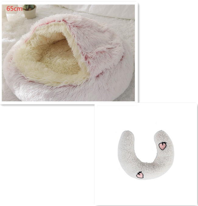 Lit Douillet 2 En 1 pour Chiens et Chats - Lit d'Hiver Rond en Peluche