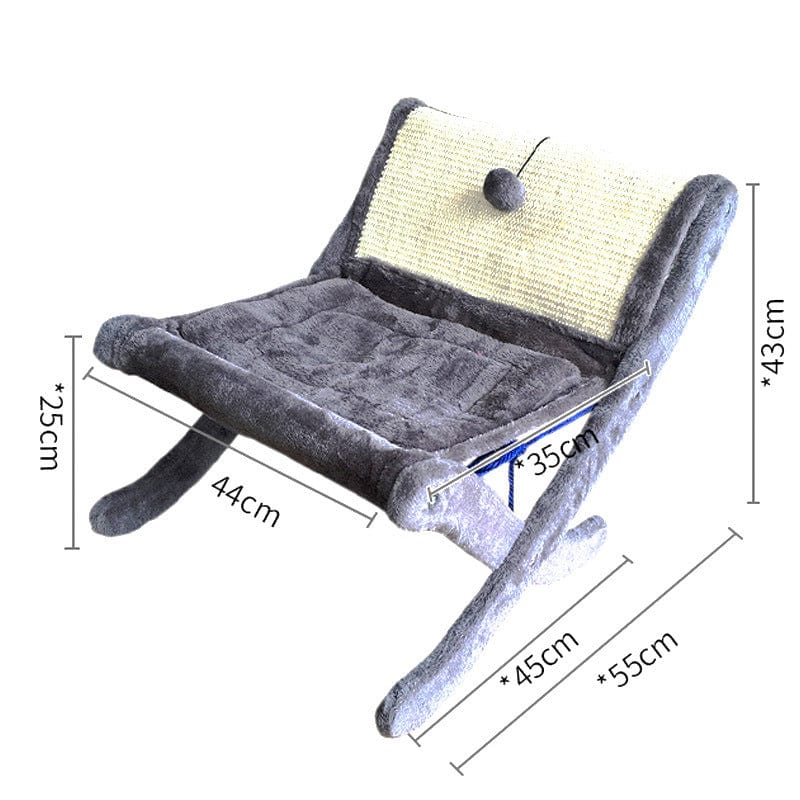 Lit Sofa pour Chat en gris foncé avec dimensions, conçu pour le confort des animaux avec son matelas et jouet.