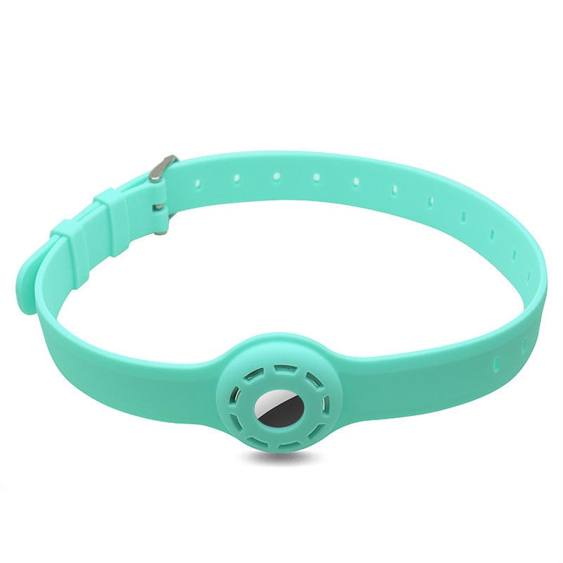 Collier antichute en silicone turquoise avec support pour tracker Airtag pour animaux de compagnie.