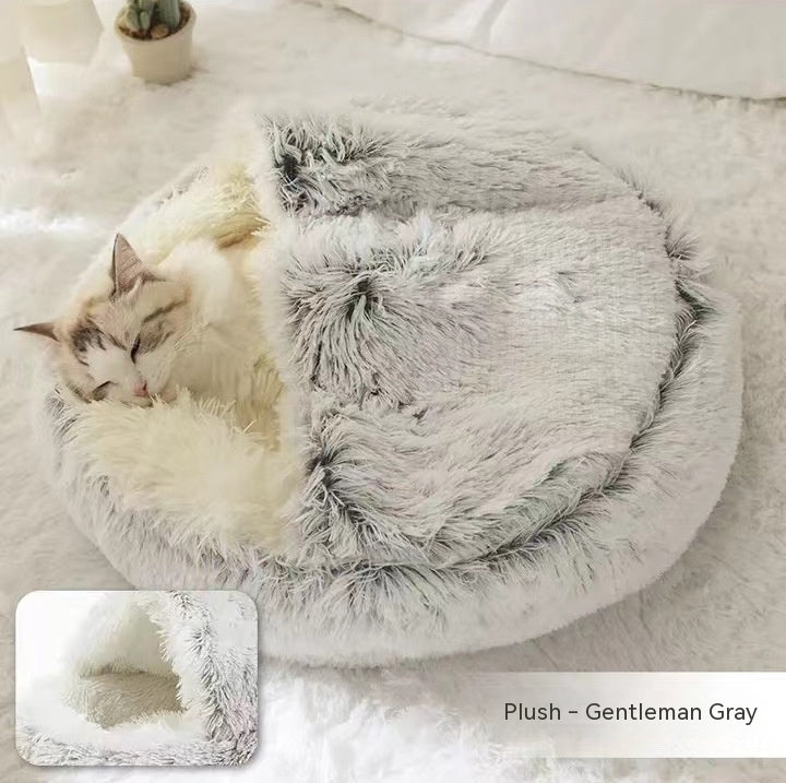Lit Douillet 2 En 1 pour Chiens et Chats - Lit d'Hiver Rond en Peluche