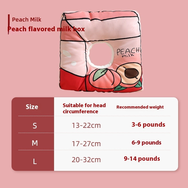 Peach flavored milk box pet bed, square design with head hole and cheerful peach print, sizes S, M, L.