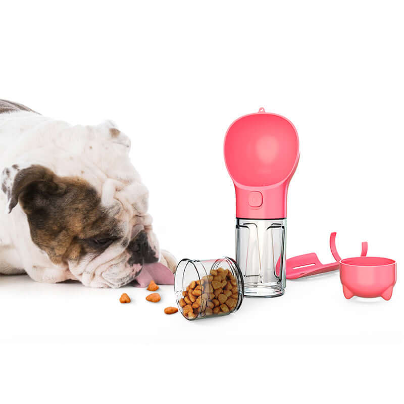 Bouteille d'eau multifonctionnelle pour animaux avec bol, idéale pour hydrater les chiens lors des sorties.