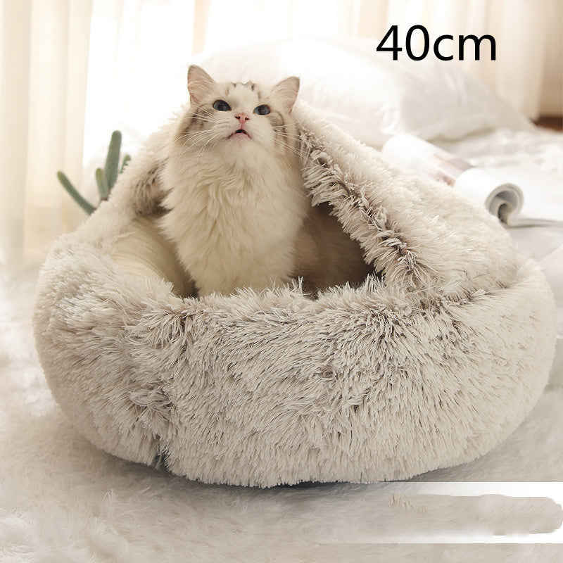 Lit Douillet 2 En 1 pour Chiens et Chats - Lit d'Hiver Rond en Peluche