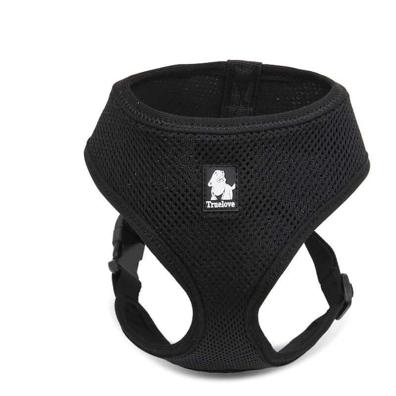 Harnais respirant pour chien noir, conçu pour le confort et la sécurité des petits et moyens chiens.