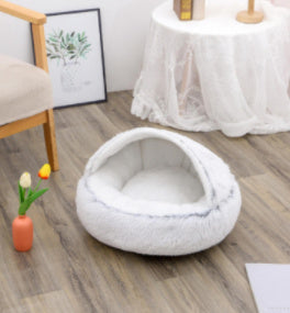 Lit Douillet 2 En 1 pour Chiens et Chats - Lit d'Hiver Rond en Peluche