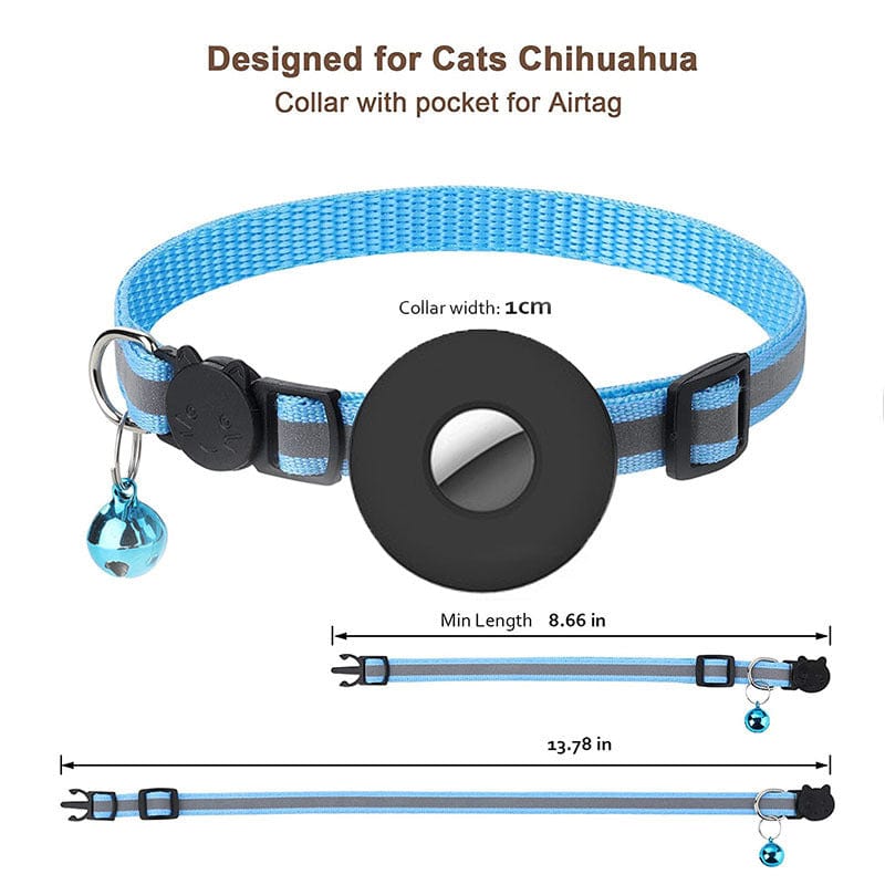 Collier pour animaux avec Airtag, design léger et sécurité maximale, parfait pour chats et petits chiens.