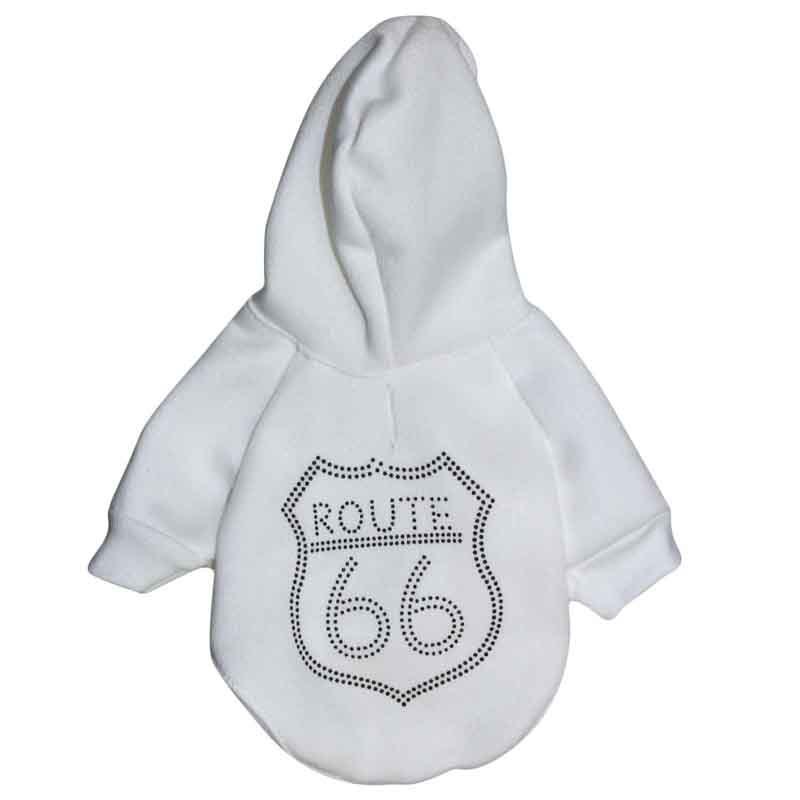 Haut en fleece blanc pour animaux avec design ROUTE 66, idéal pour le confort et le style décontracté.