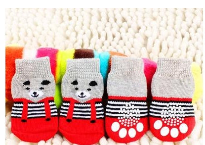 Chaussettes en coton pour animaux avec motif de patte, colorées et confortables pour l'intérieur.
