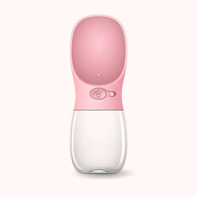 Gourde d'eau portable pour animaux de compagnie en rose, idéale pour les promenades avec votre chien ou chat.
