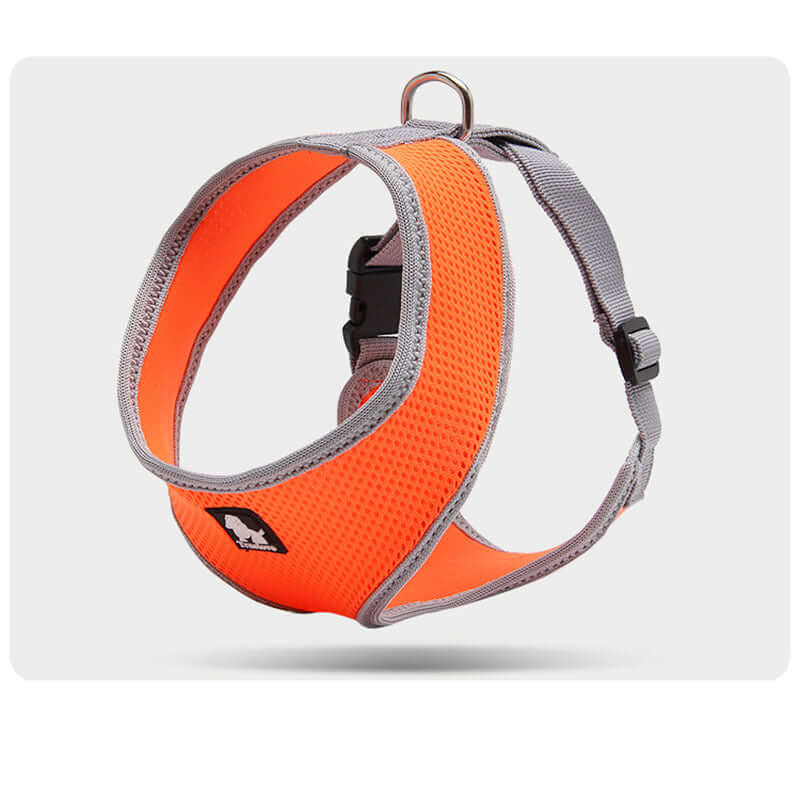 Harnais de sécurité pour chien en mesh orange, léger et confortable pour petits chiens, idéal pour les promenades.