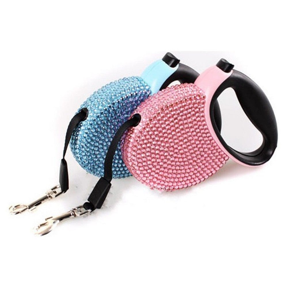 Laisse pour chien ornée de diamants en bleu et rose, idéale pour l'exercice et le style de votre animal.