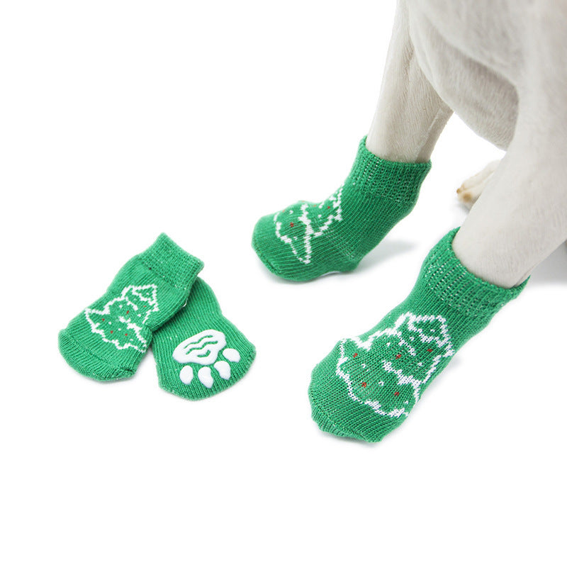 Chaussettes vert sapin de Noël en coton pour chiens, confort et style, parfaites pour les festivals.