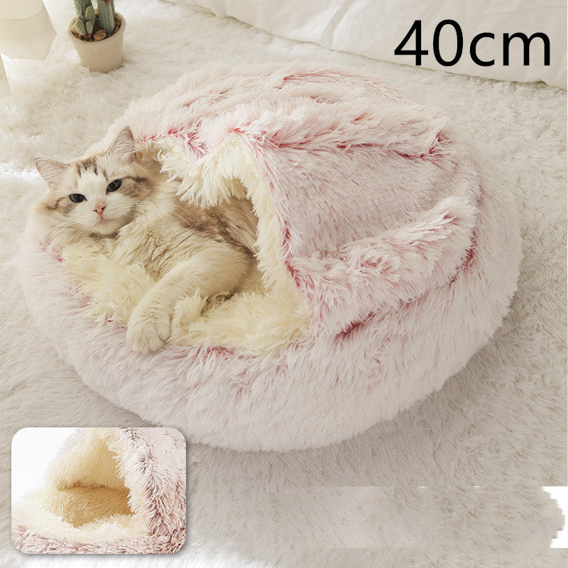 Lit Douillet 2 En 1 pour Chiens et Chats - Lit d'Hiver Rond en Peluche