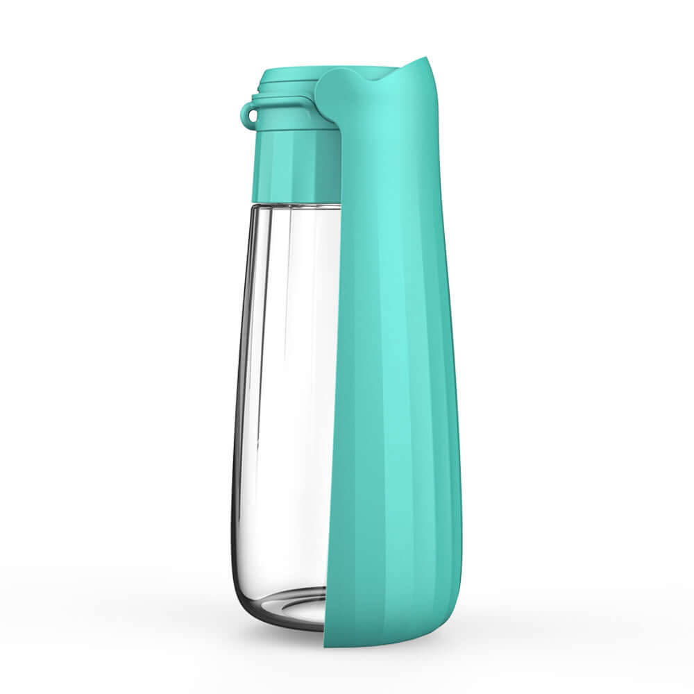 Gourde pour chien pliable de 550ml en silicone turquoise, idéale pour les activités de plein air et l'hydratation.