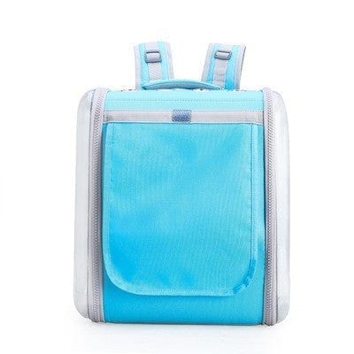 Sac à dos portable pour chat en polyester bleu, parfait pour transporter votre animal avec style.