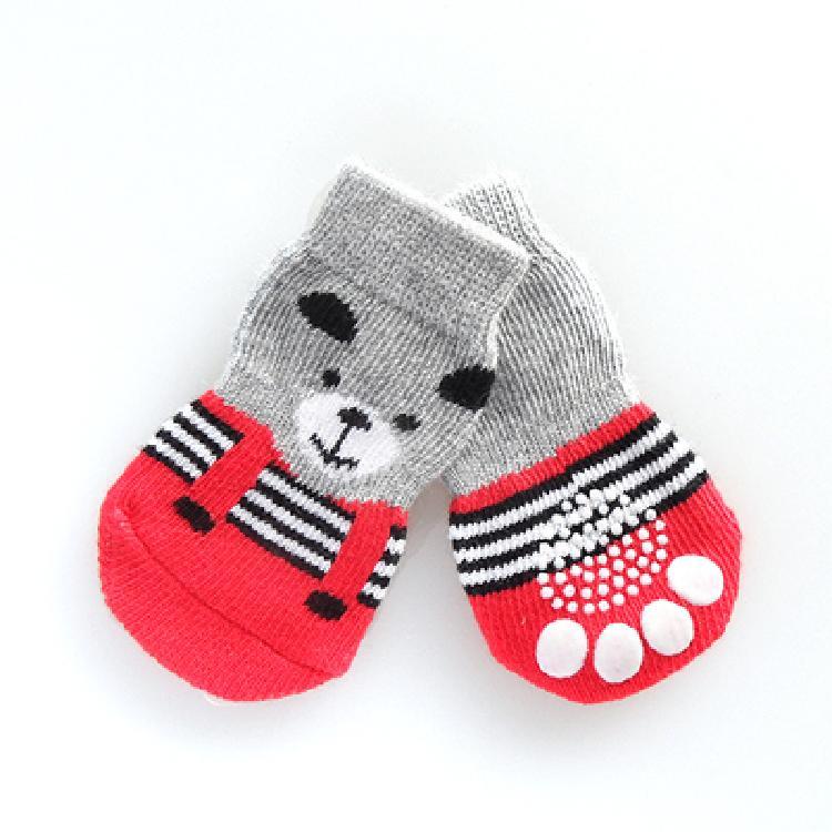 Chaussettes en coton pour animaux avec imprimé ours et rayures, parfaites pour le confort de votre compagnon à quatre pattes.