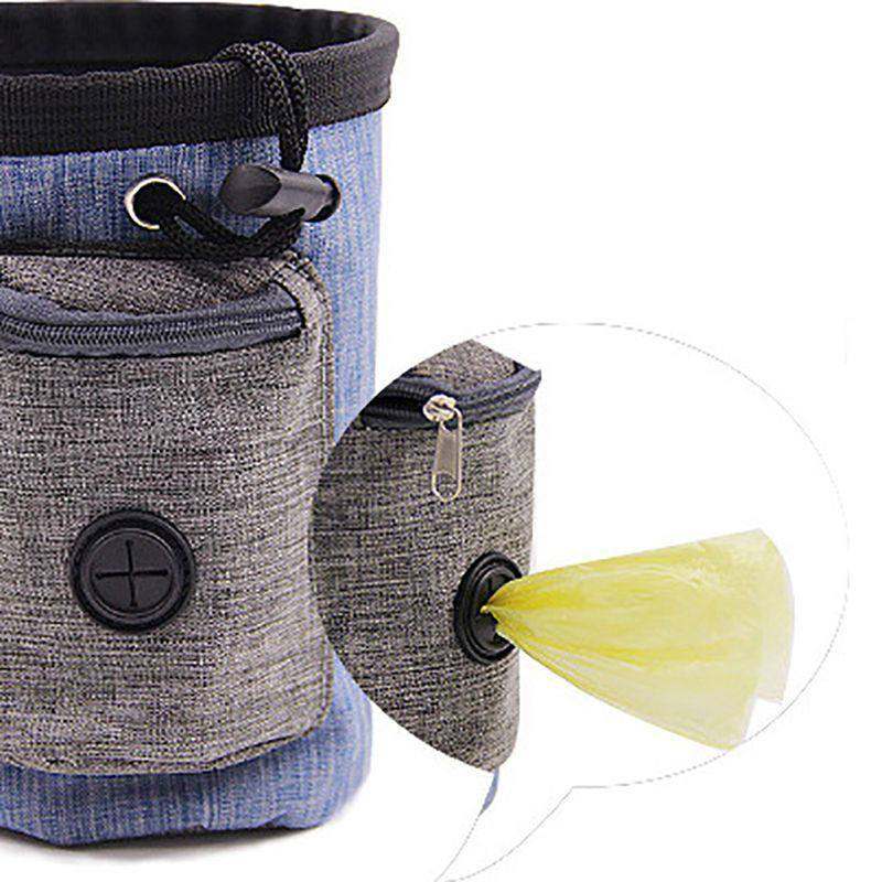 Sac à nourriture pour chien en tissu Oxford avec compartiment pour sacs à déchets et design durable.