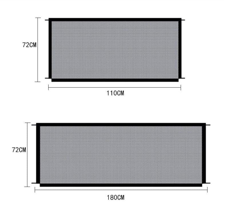 Clôture de protection pour animaux en nylon pliable, dimensions de 110 cm et 180 cm, utile pour sécuriser les chiens.