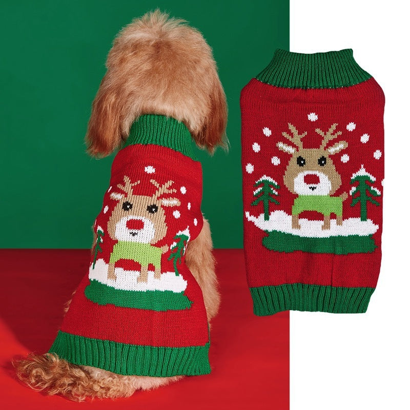 Pull de Noël pour chien avec motif renne, idéal pour les fêtes, coupe décontractée, en acrylique confortable.