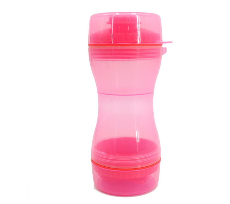 Tasse double usage rose pour animaux, réservoir d'eau et nourriture en plastique durable, 330ml eau, 280ml nourriture.
