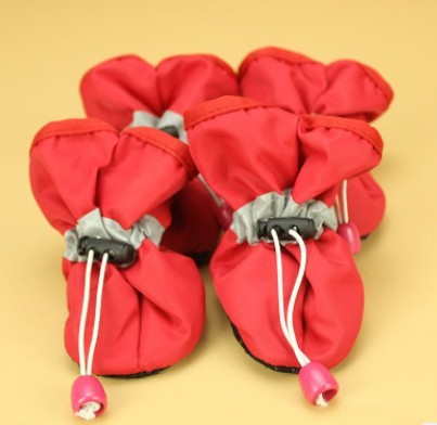 Chaussures antidérapantes rouges pour chiens, confortables et protectrices, idéales pour le bien-être de votre animal.